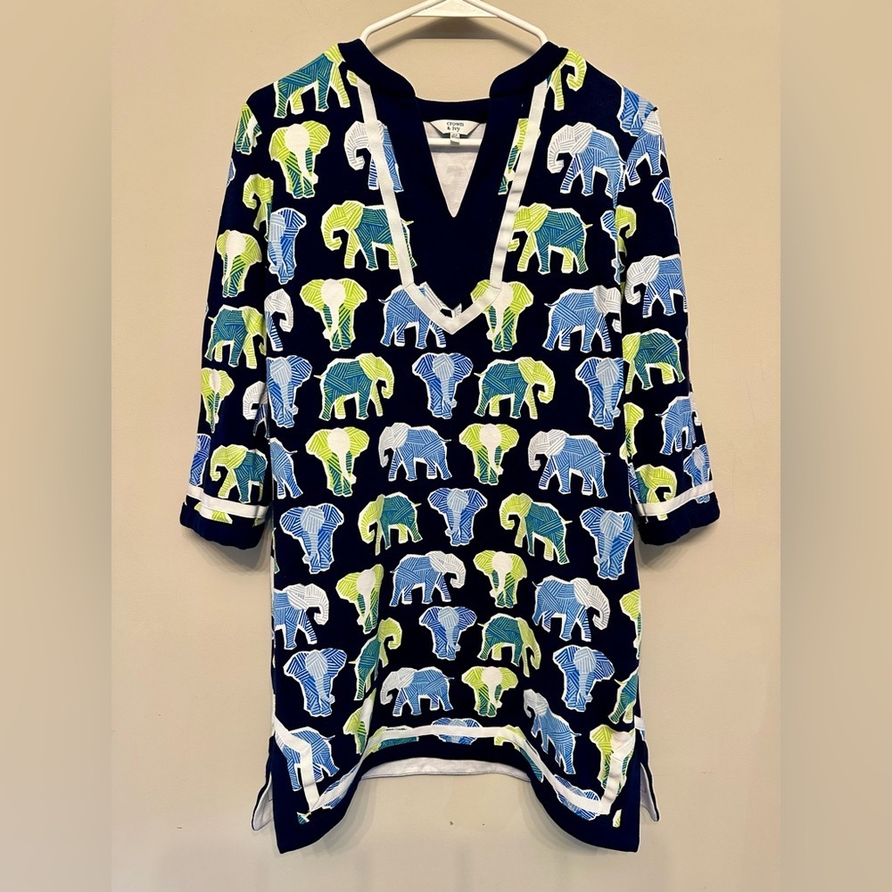 Crown & Ivy Colorful Elephant Print Tunic Dress XS